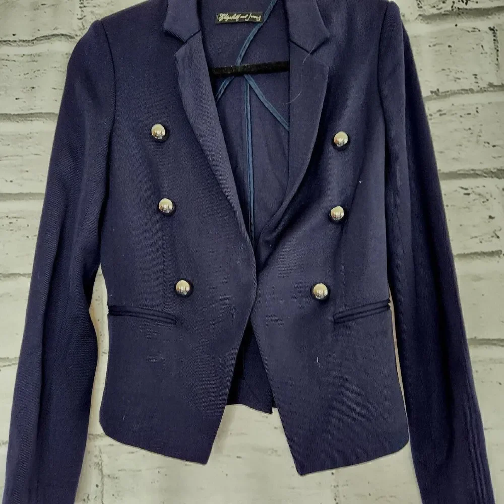 Elizabeth And James Women’s Dark Blue Long Sleeved Button Up Blazer XS Sailor